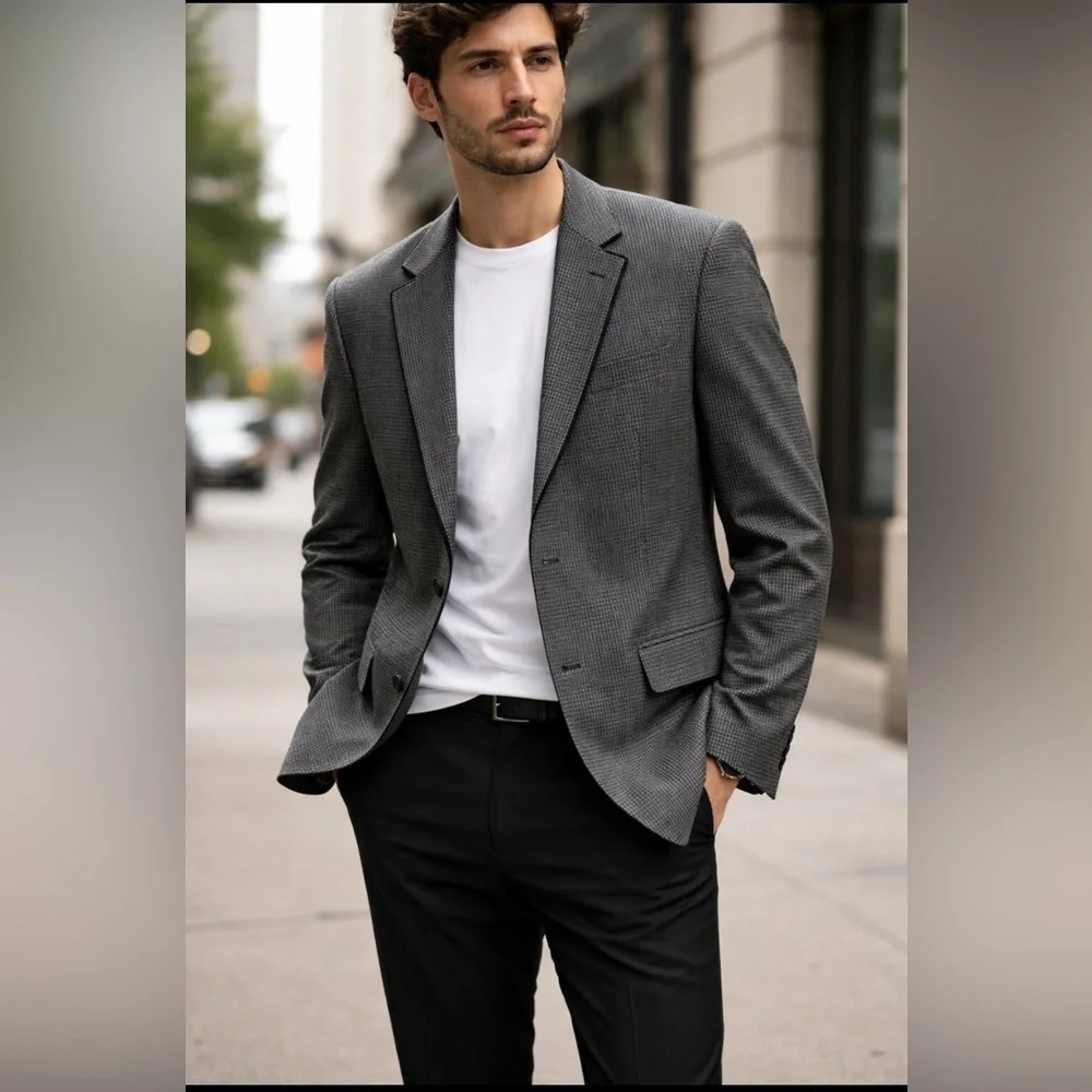 Michael Kors 100% Wool Blazer 40S Grey Houndstooth Sport Coat Short